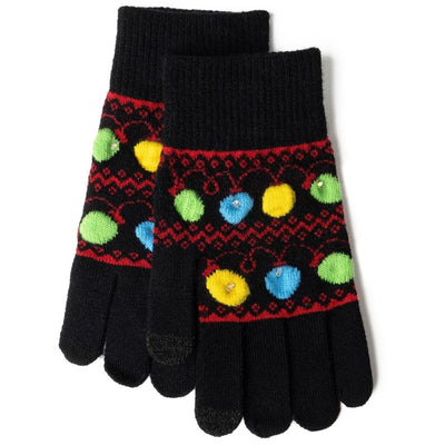 Light-Up Holiday Gloves Black Christmas Lights