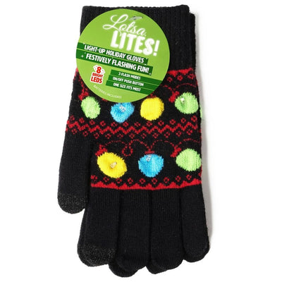 Black gloves with colorful lights and a 'Lotsa Lites!' label