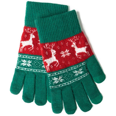 Light-Up Holiday Gloves Green Red Reindeer