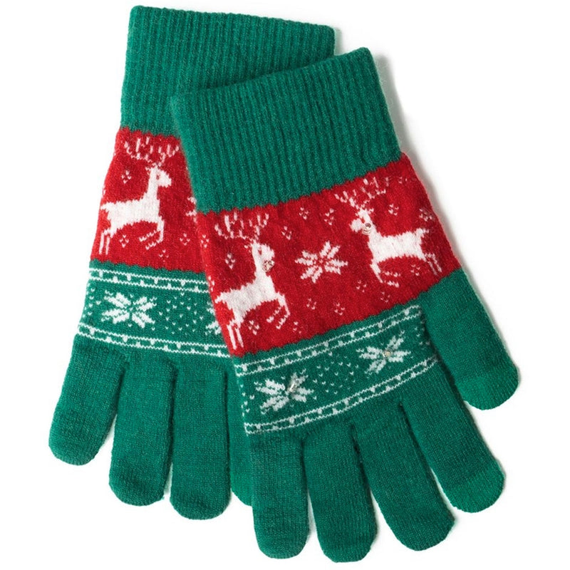Light-Up Holiday Gloves Green Red Reindeer