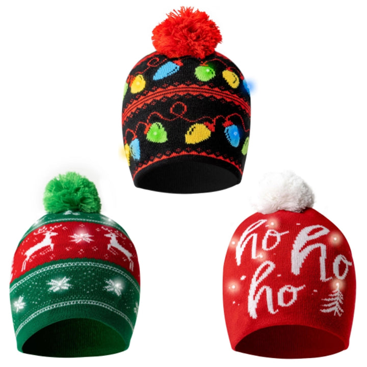 Light-Up Holiday Pom Pom Hat Assorted Designs