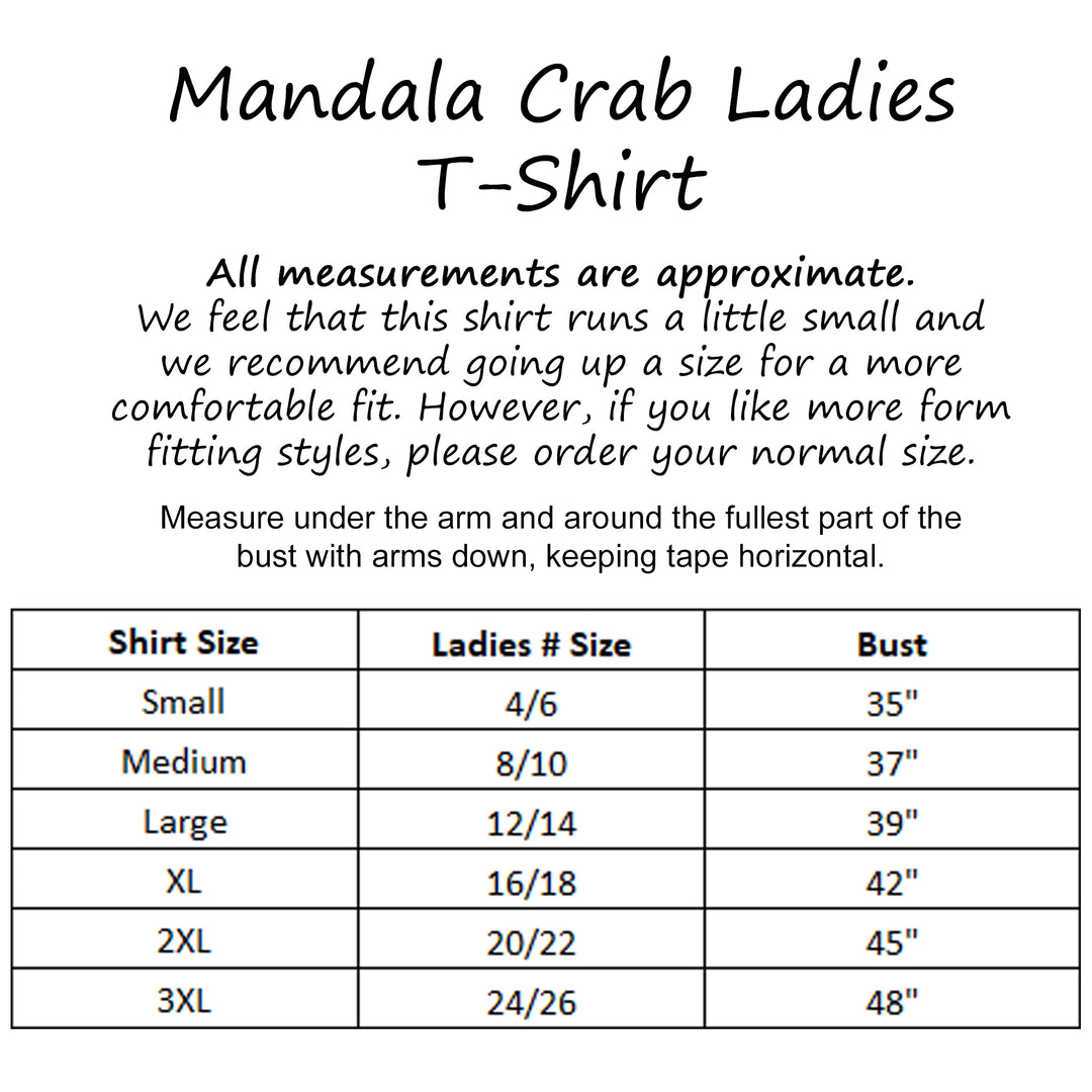 Mandala Crab Ladies T-Shirt Size Chart