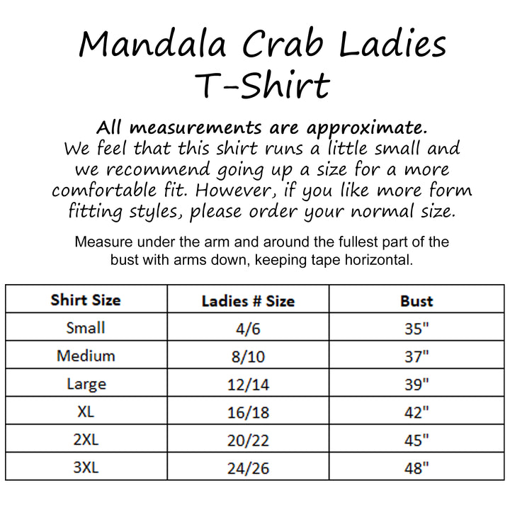 Mandala Crab Ladies T-Shirt Size Chart