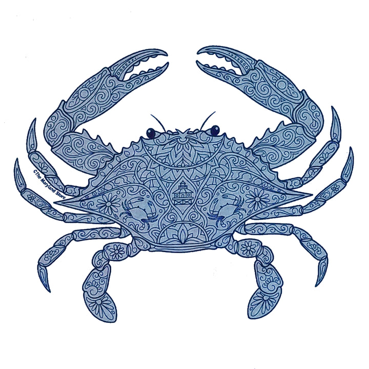 Mandala Crab Ladies Vintage Blue T-Shirt Design Closeup