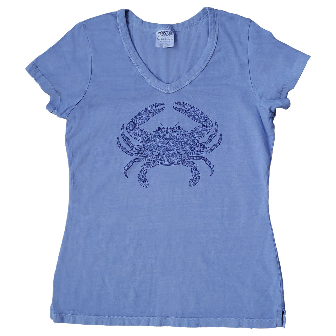 Mandala Crab Ladies Vintage Blue T-Shirt