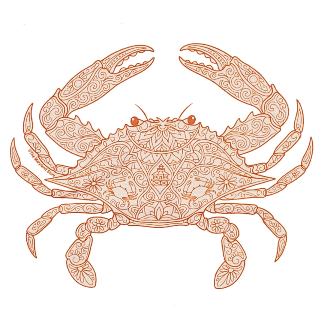 Mandala Crab Ladies Sunwashed Peach T-Shirt Design Closeup
