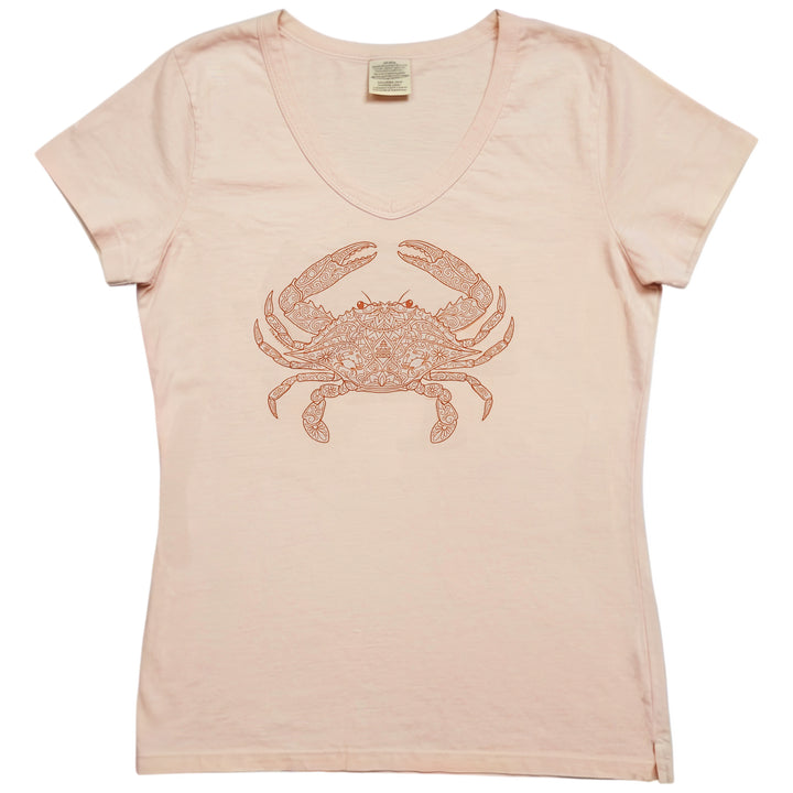 Mandala Crab Ladies Sunwashed Peach T-Shirt