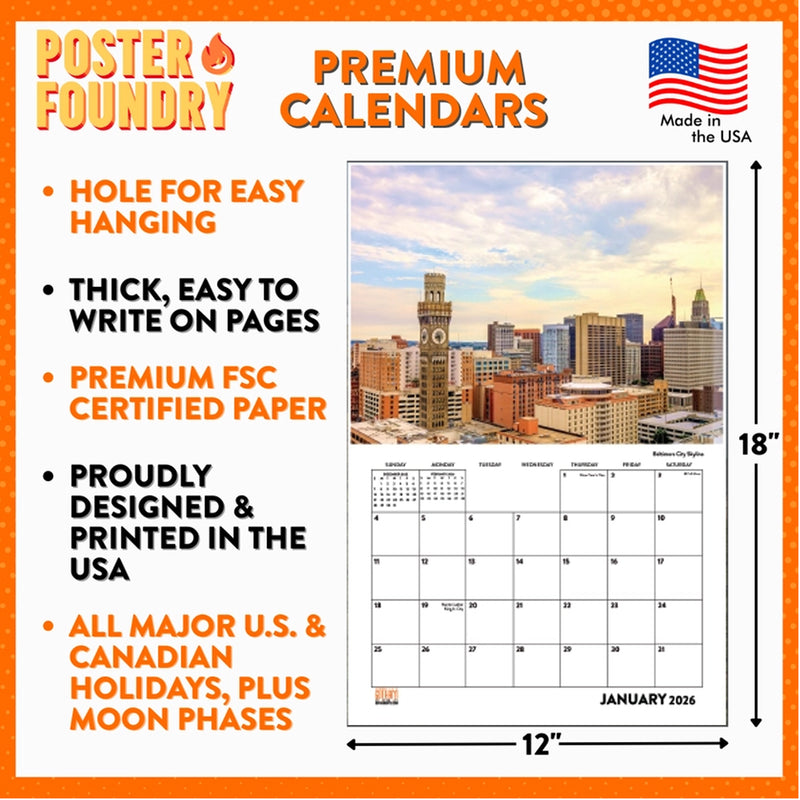Maryland 2026 wall calendar with scenic views (details)