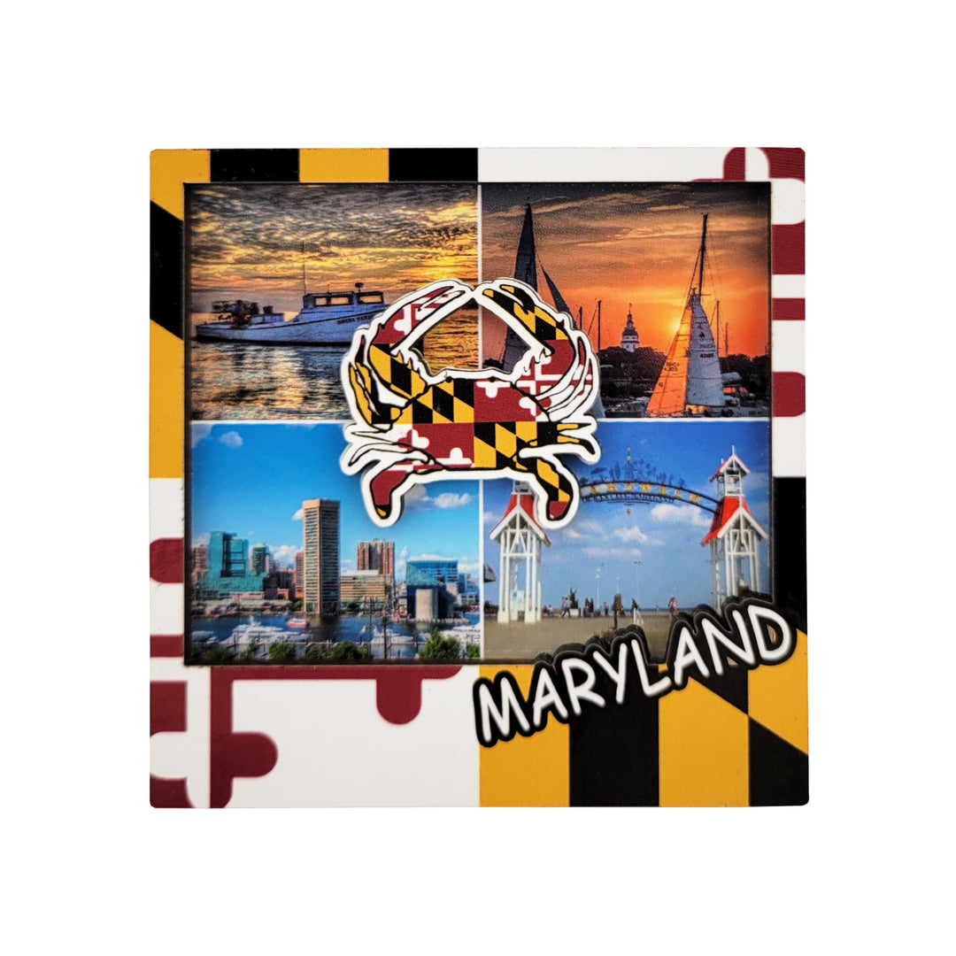 Maryland 4 Photo and Flag Crab Magnet