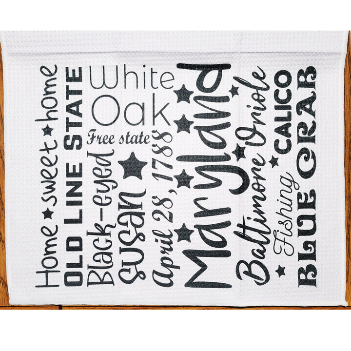 Maryland Black and White Wordle Kitchen Towel