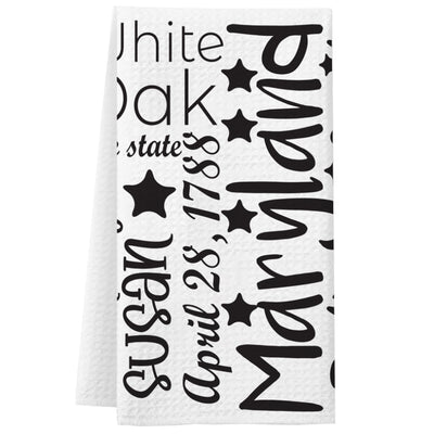 Maryland Black and White Wordle Kitchen Towel