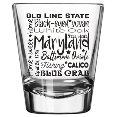 Maryland Black and White Wordle Square Shot Glass
