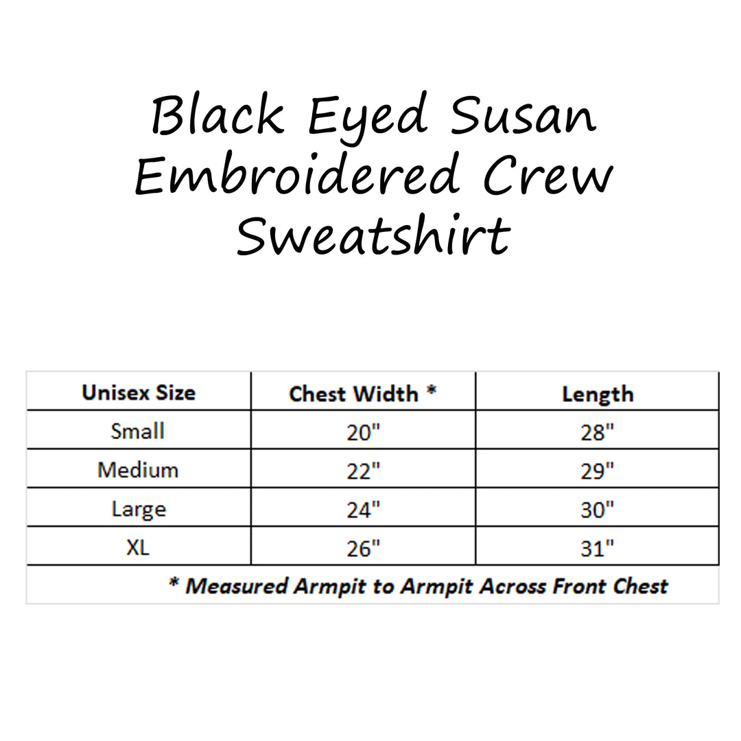 Maryland Black Eyed Susan Embroidered Sweatshirt Size Chart
