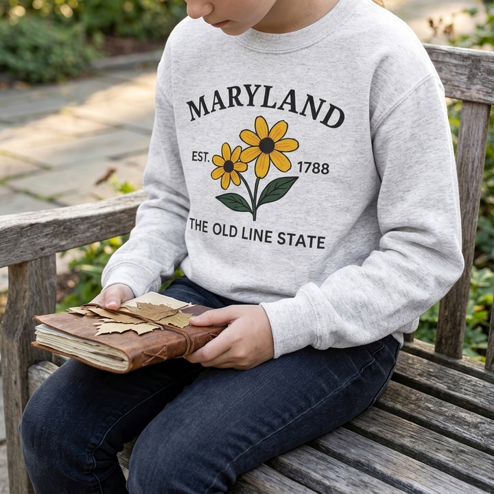 Maryland Black Eyed Susan Old Line State Youth Sweatshirt Model