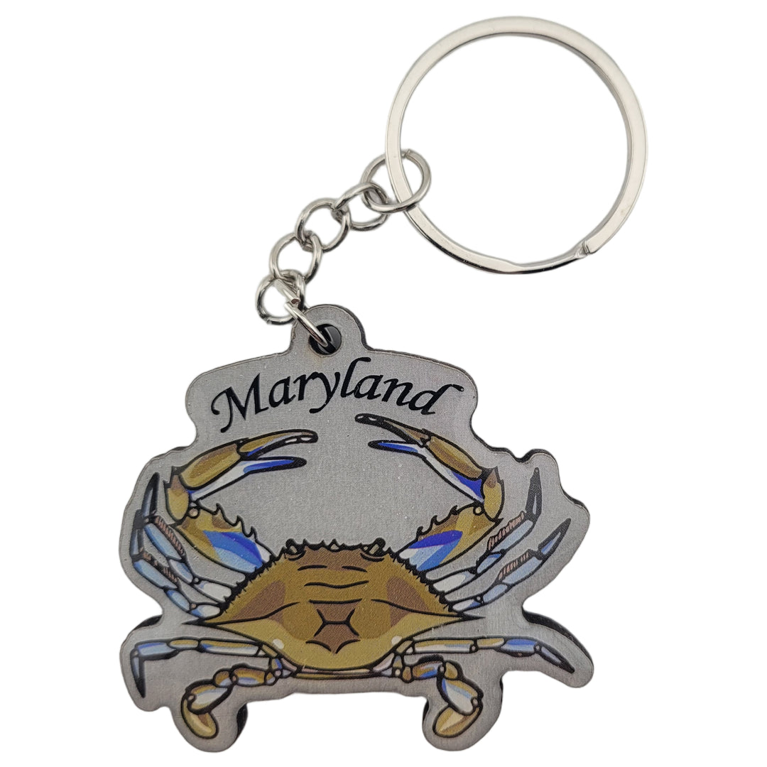 Maryland blue crab key ring with word Maryland