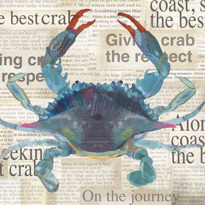 Natural Blue Crab Newsprint Cocktail Paper Napkins