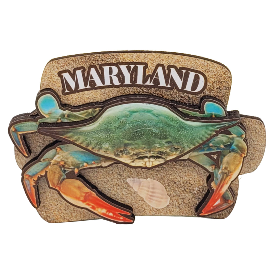 maryland blue crab on sand background decowood magnet