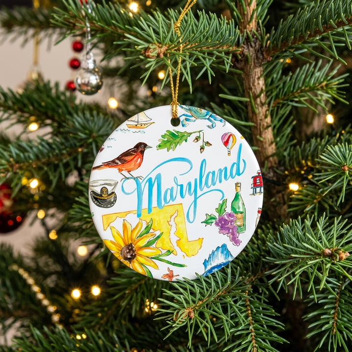 Maryland Collage Round Ceramic Ornament Scene