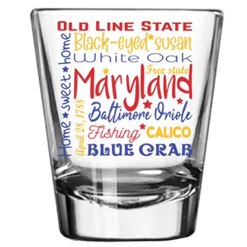 Maryland Colorful Wordle Square Shot Glass
