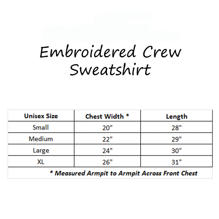 Maryland Established 1788 Crab Embroidered Sweatshirt Size Chart