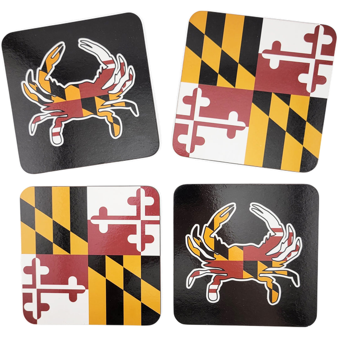 Maryland Flag and Crab Flag Set of 4 Coasters.
