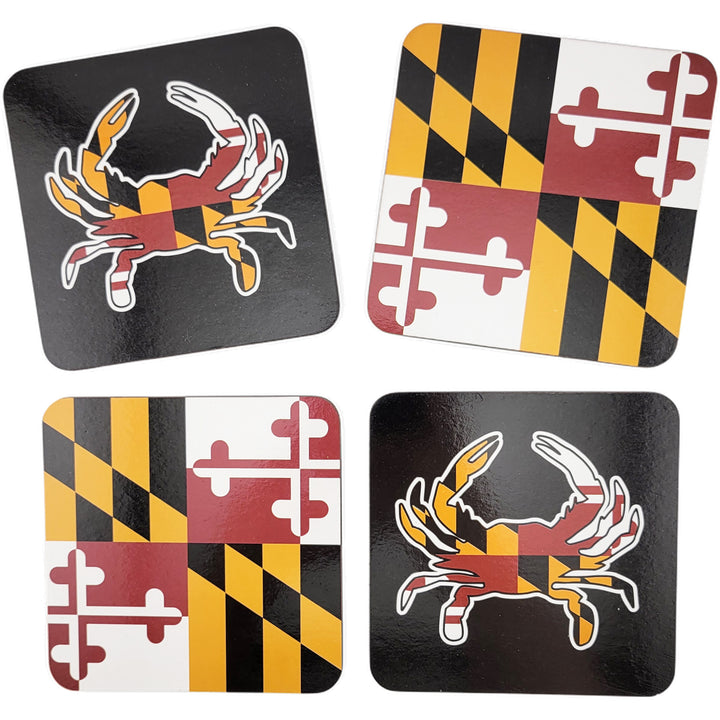 Maryland Flag and Crab Flag Set of 4 Coasters.