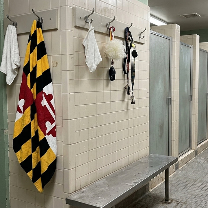 Maryland Flag Bath Towel Dorm Shower Scene