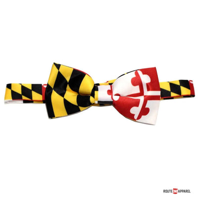 Bow tie with Maryland flag design on a white background