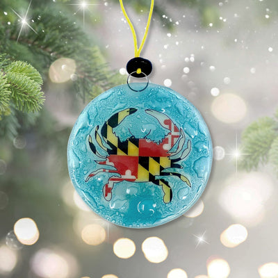 Maryland Flag Crab Glass Ornament Suncatcher