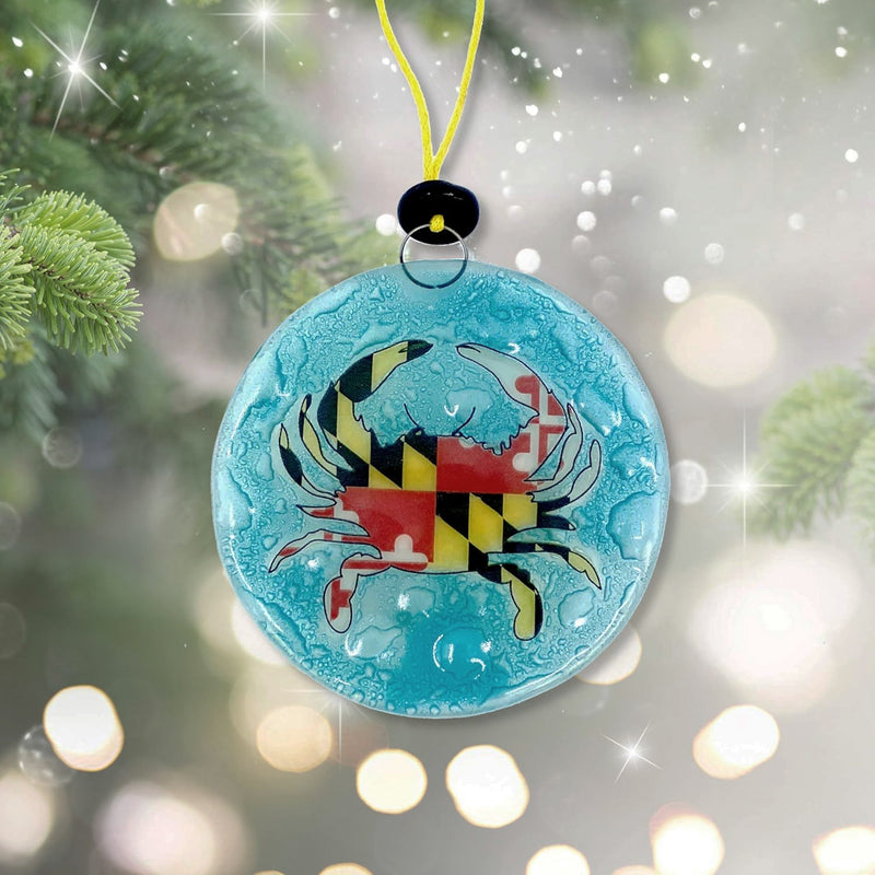 Maryland Flag Crab Glass Ornament Suncatcher