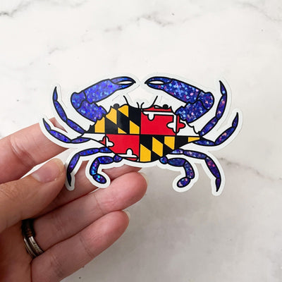 Maryland Flag Crab Glitter Claws Vinyl Sticker (scene)