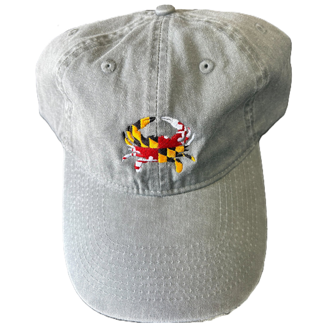 Maryland Flag Crab Embroidered Baseball Hat - Gray