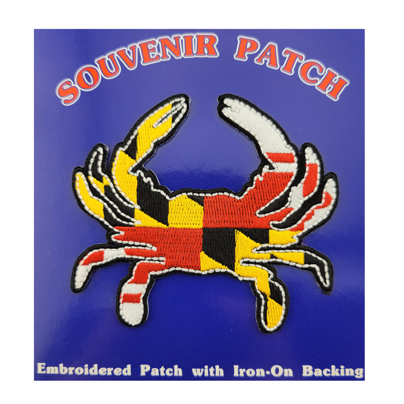Maryland Flag Crab Embroidered Iron-On Patch (packaging)