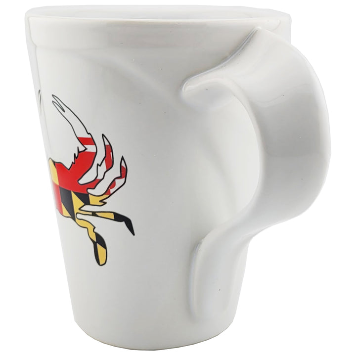maryland flag crab plume handled white mug side view