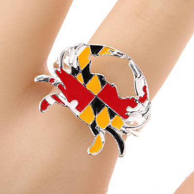 Maryland Flag Crab Stretch Ring On Hand