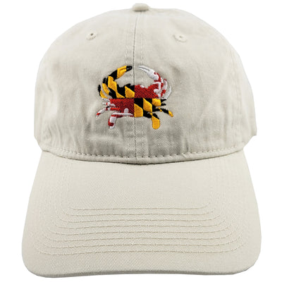 Maryland Flag Crab Embroidered Baseball Hat - Stone (Light Tan)