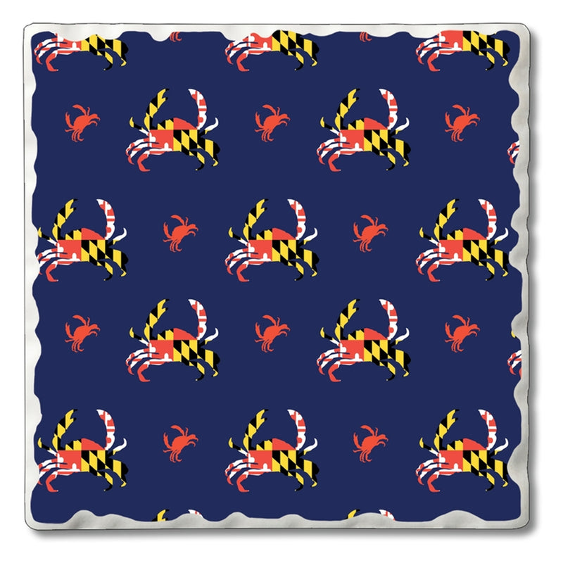 Maryland Flag Crab Tumbled Edge Stone Coaster