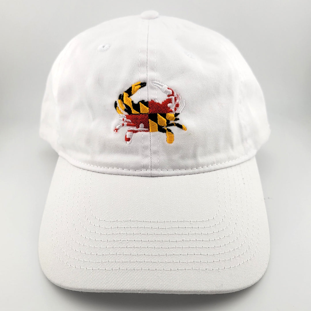 Maryland Flag Crab Embroidered Baseball Hat - White