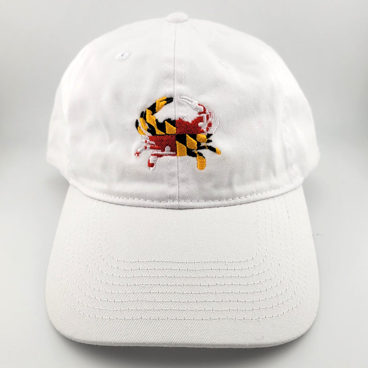 Maryland Flag Crab Embroidered Baseball Hat - White
