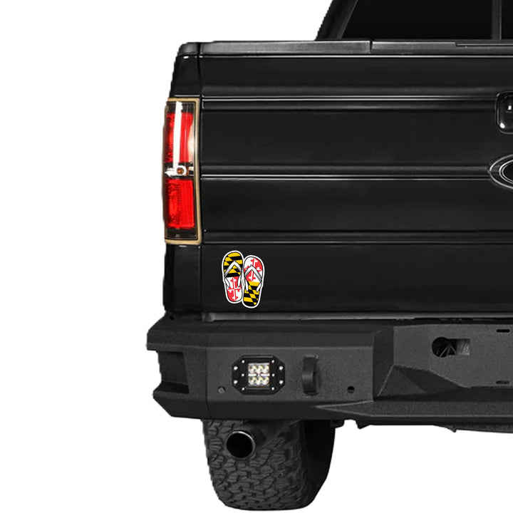 Maryland Flag Die Cut Flip Flops Sticker on Black Truck