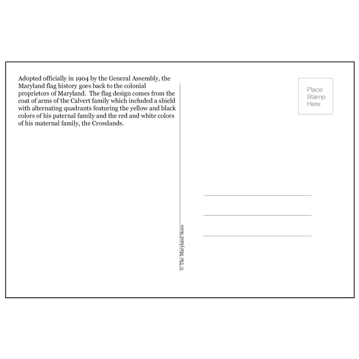 Waving Maryland Flag postcard reverse side with history of flag