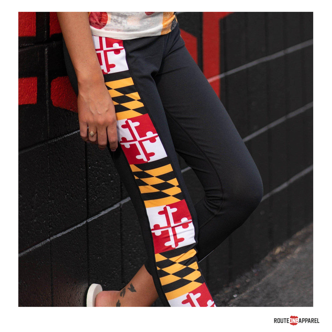 Maryland Side Flag Black Yoga Leggings Ladies by Route One Apparel