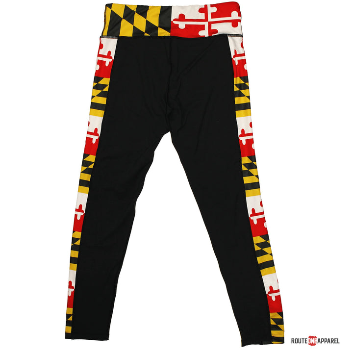 Maryland Side Flag Black Yoga Leggings Ladies by Route One Apparel