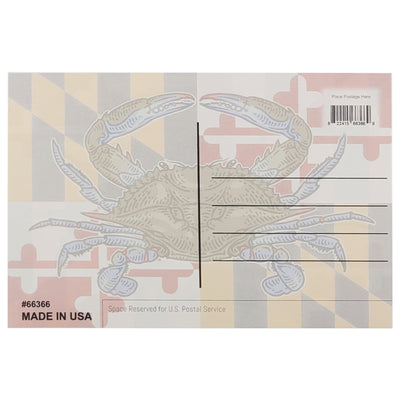 faded Maryland flag with natural looking blue crab on reverse side of postcard