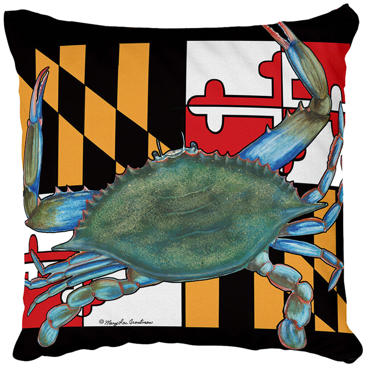 Maryland Flag with Natural Crab Pillow - Crab side
