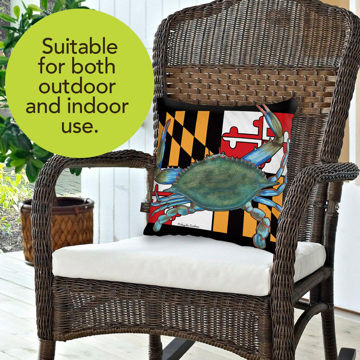 Maryland Flag with Natural Crab Pillow