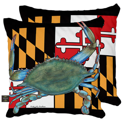 Maryland Flag with Natural Crab Pillow