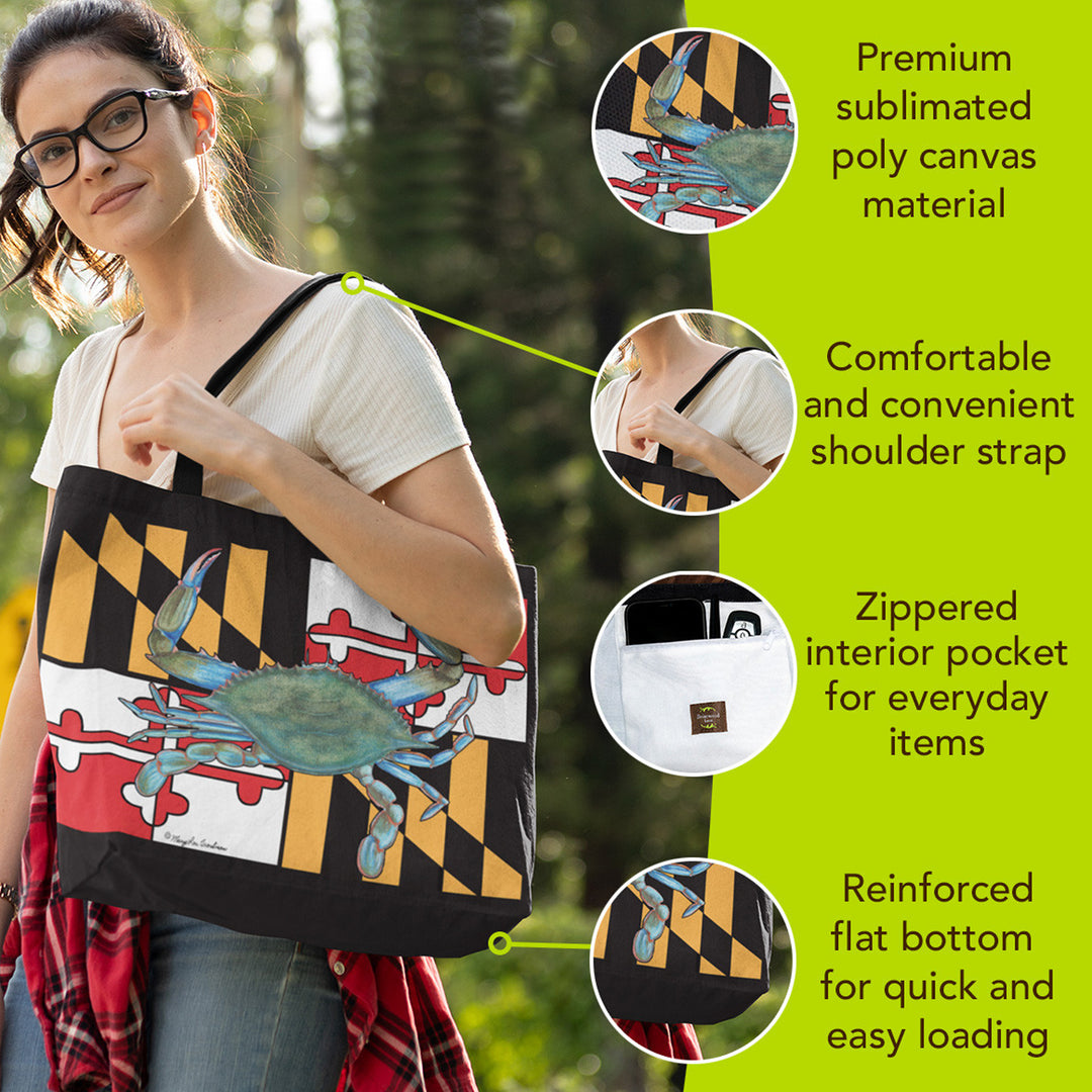Maryland Flag with Natural Crab Totebag Details