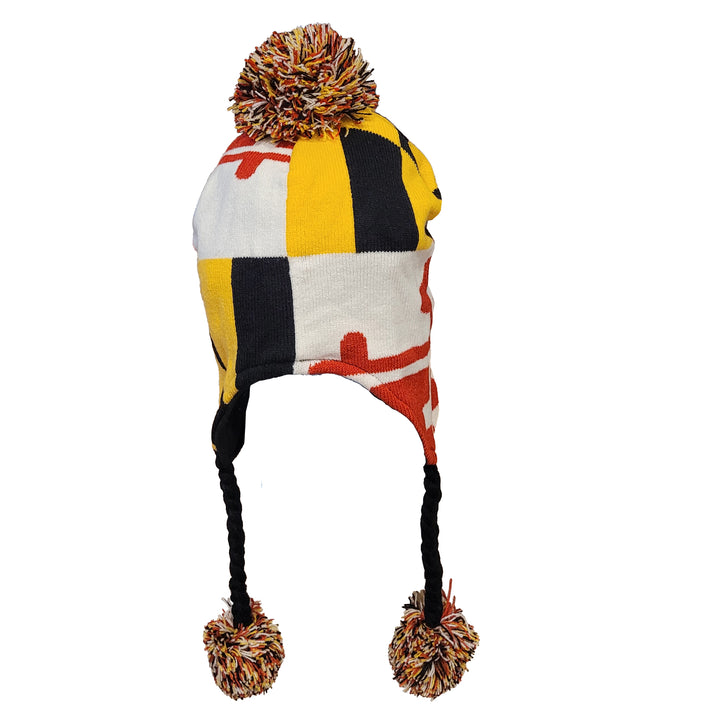 maryland flag norweigian ski hat with tassels back view