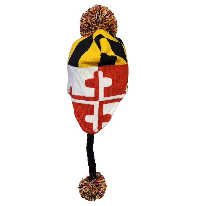 maryland flag norweigian ski hat with tassels side view